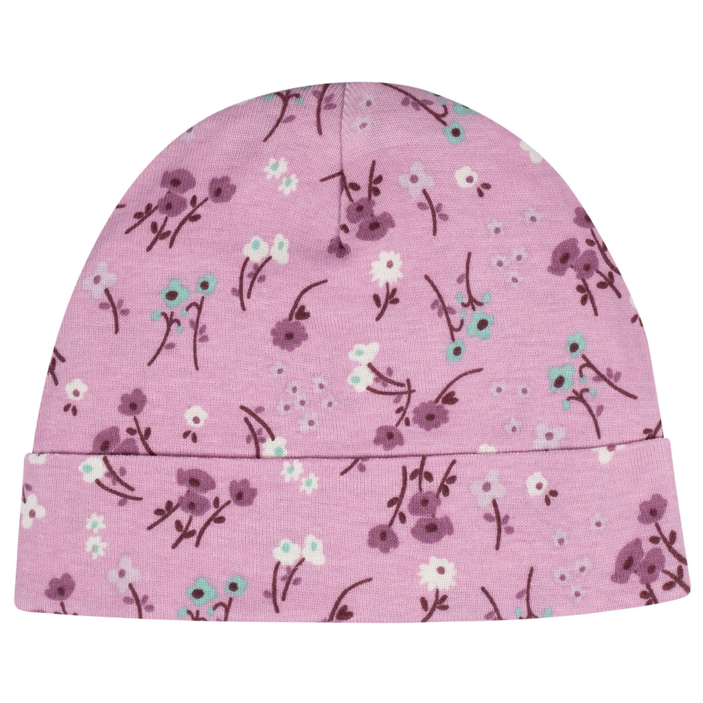 8-Piece Baby Girls Lavender Garden No Scratch Mittens & Caps Set