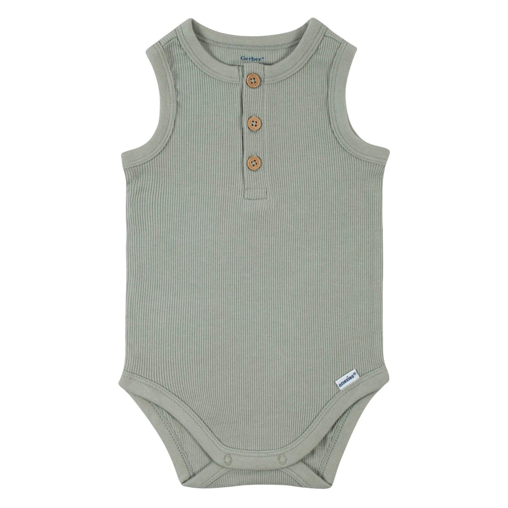 2-Pack Baby Boys Green Ivory Sleeveless Onesies Bodysuits