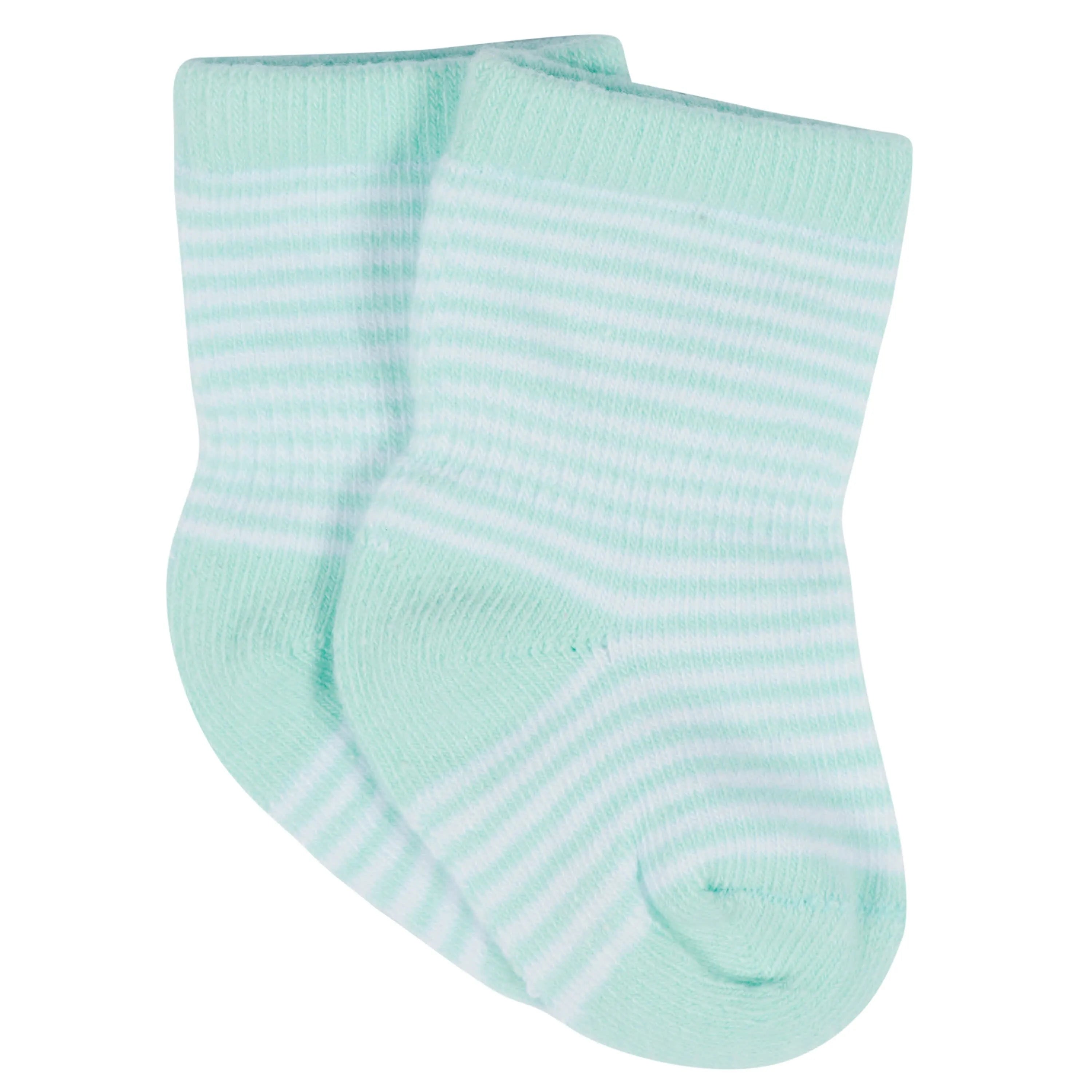 12-Pack Baby & Toddler Girls Rainbow Floral Jersey Crew Wiggle Proof Socks