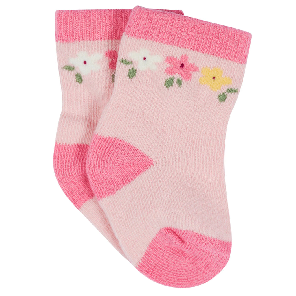 12-Pack Baby & Toddler Girls Floral Fox Jersey Crew Wiggle Proof Socks