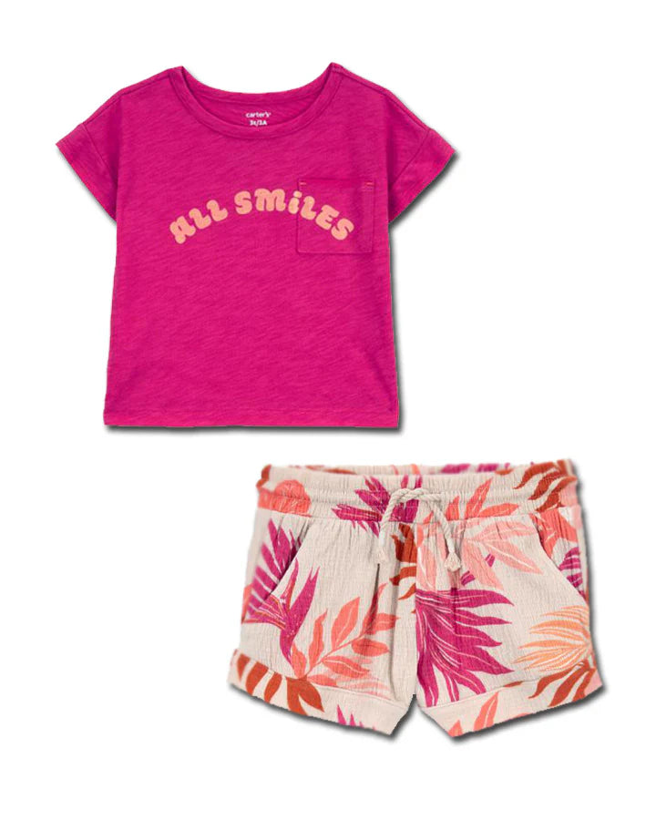 Carter's Toddler All Smiles Pocket Tee with Floral Pull-On Knit Gauze Shorts
