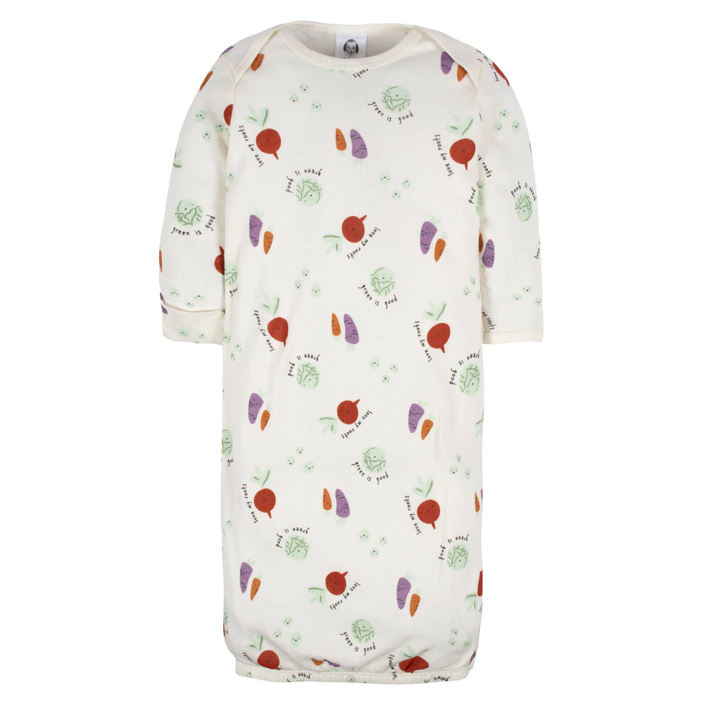 4-Pack Baby Neutral Happy Veggies Gowns