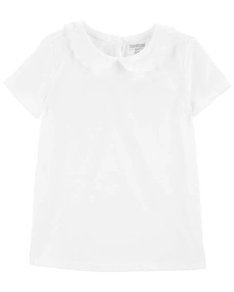 Oshkosh Denim Eyelet Jumper Dress with Scalloped Peter Pan Collar Jersey Tee