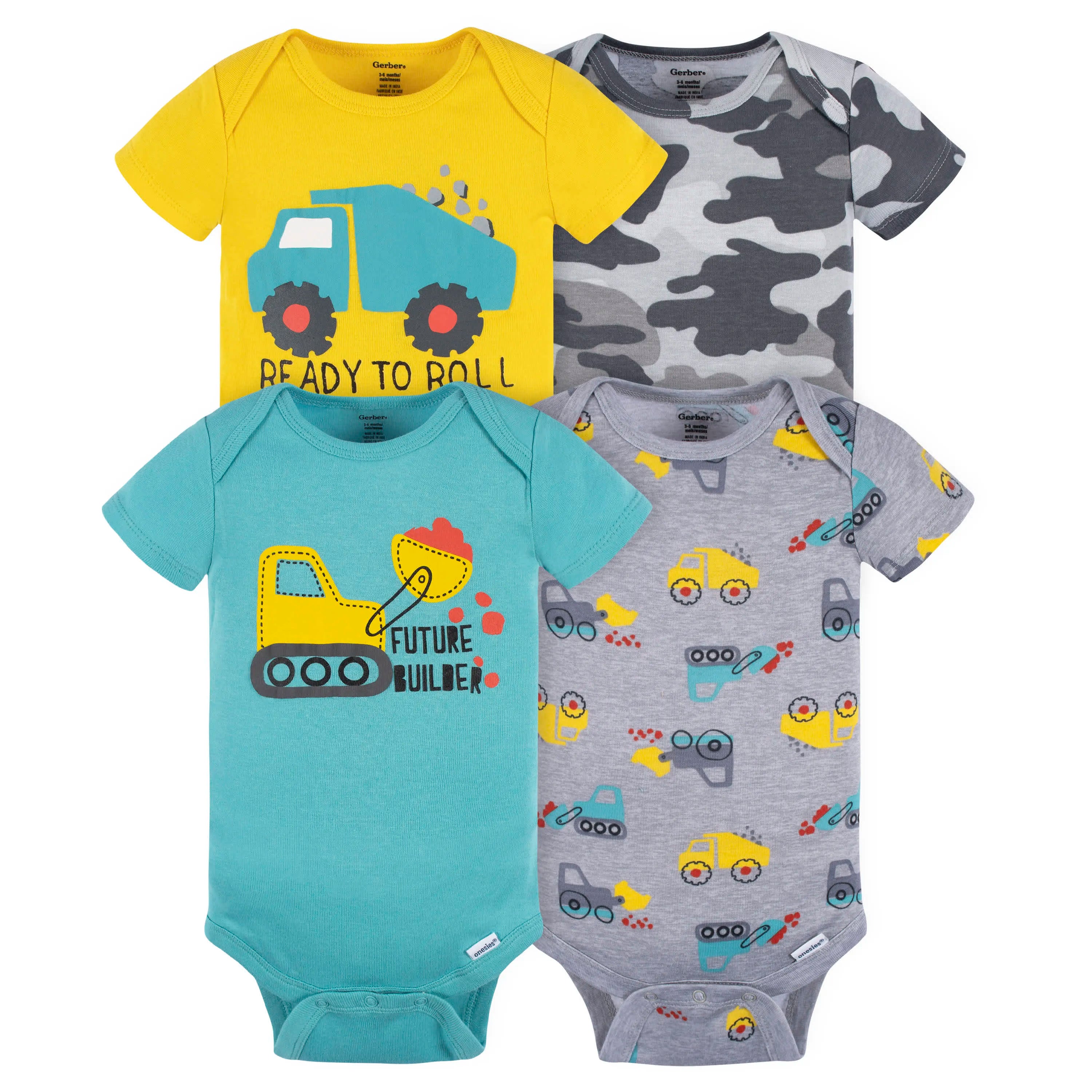 4-Pack Baby Boys Ready To Roll Short Sleeve Onesies Bodysuits