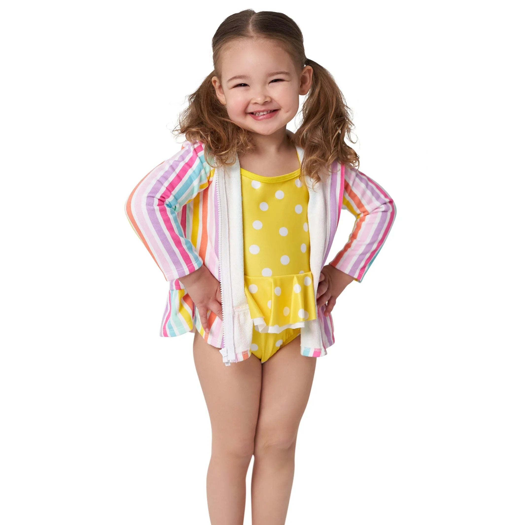 Baby & Toddler Girls Rainbow Hooded Zip Front Terry Coverup