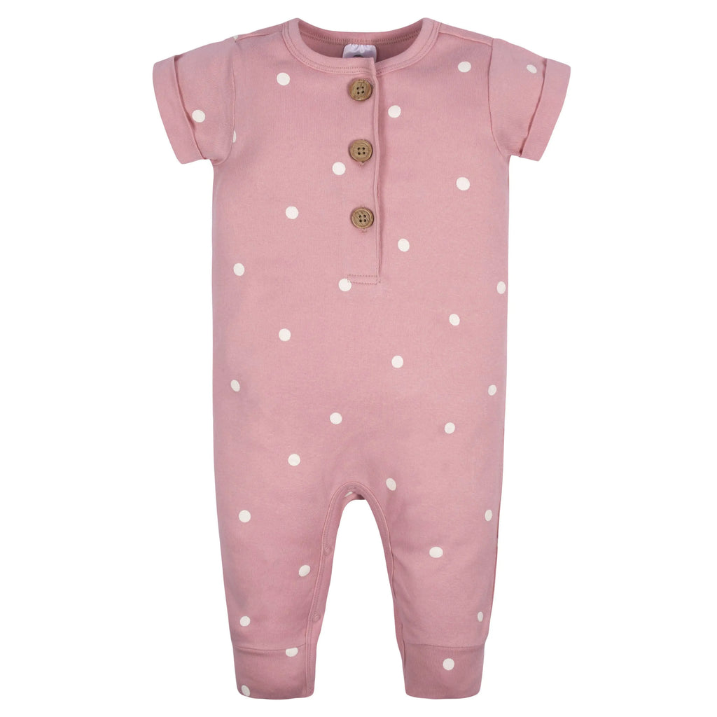 2-Pack Baby Girls Floral & Dots Short Sleeve Rompers