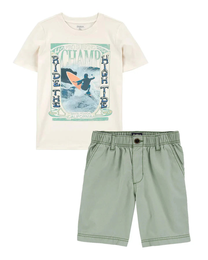 Oshkosh Kid Wave Rider Graphic Tee with Stretch Chino Short