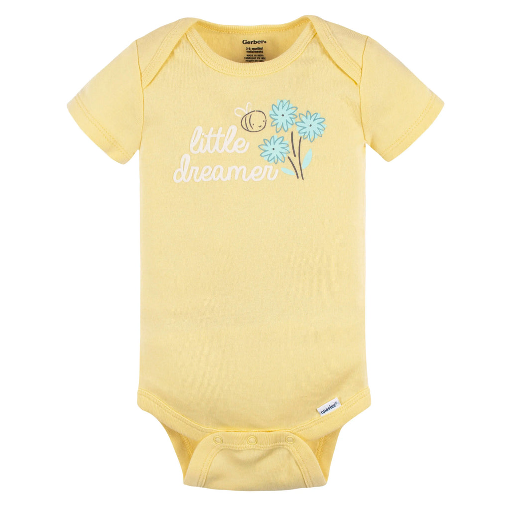 4-Pack Baby Girls Bee Petals Short Sleeve Onesies Bodysuits