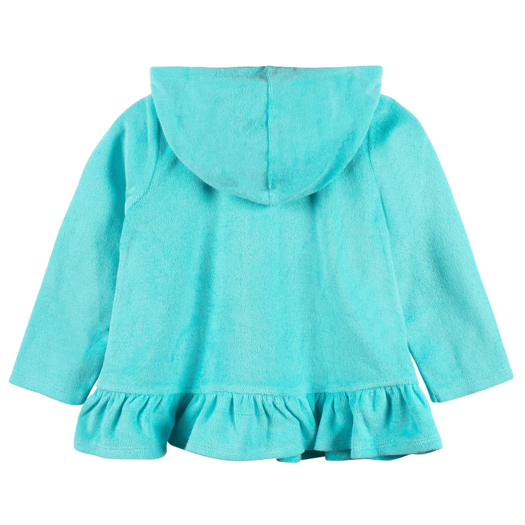 Baby & Toddler Girls Aqua Hooded Zip Front Terry Coverup