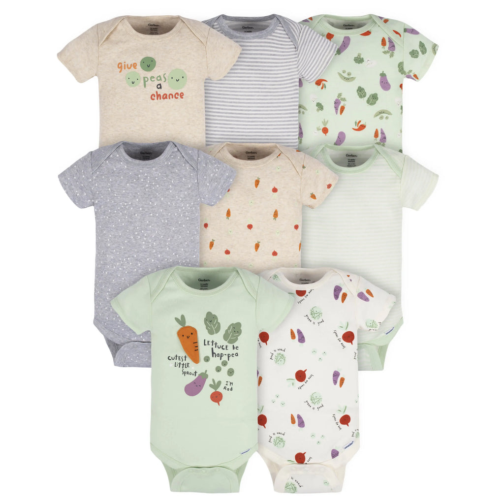 8-Pack Baby Neutral Happy Veggies Onesies Bodysuits