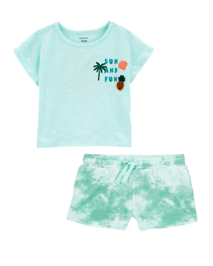 Carter's Toddler Sun And Fun Tee with Tie-Dye Pull-On French Terry Shorts
