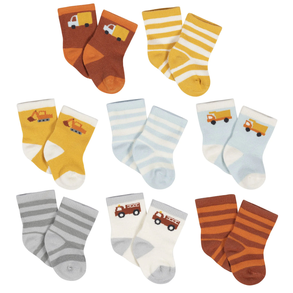 8-Pack Baby Boys Transportation Zone Jersey Wiggle Proof Socks
