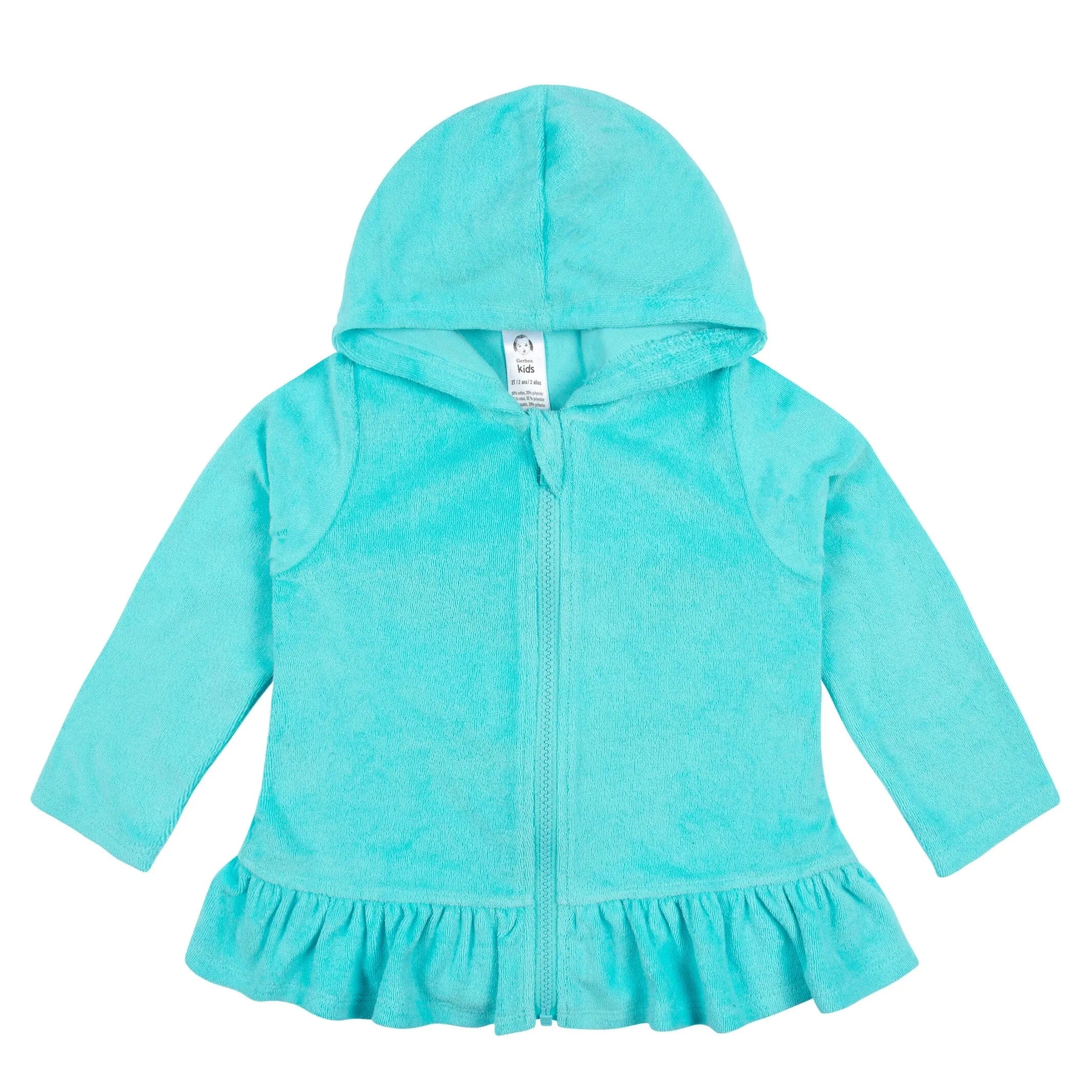 Baby & Toddler Girls Aqua Hooded Zip Front Terry Coverup