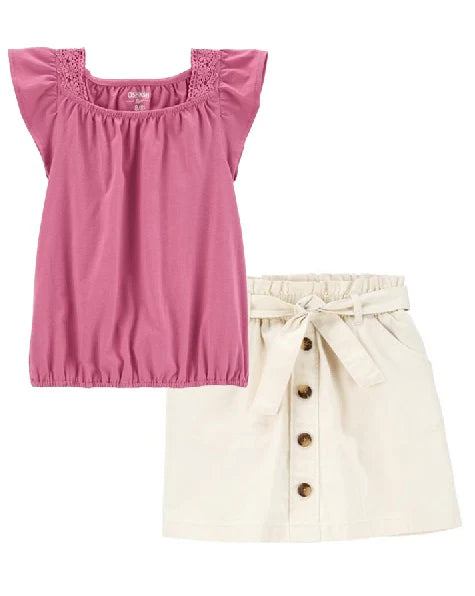 Oshkosh  Flutter Sleeve Top with Belted Denim Skirt