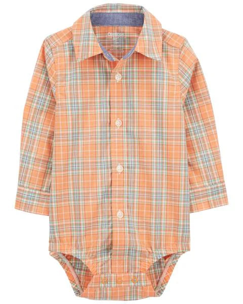 Oshkosh Plaid Button-Front Bodysuit with Plaid Lined Overalls