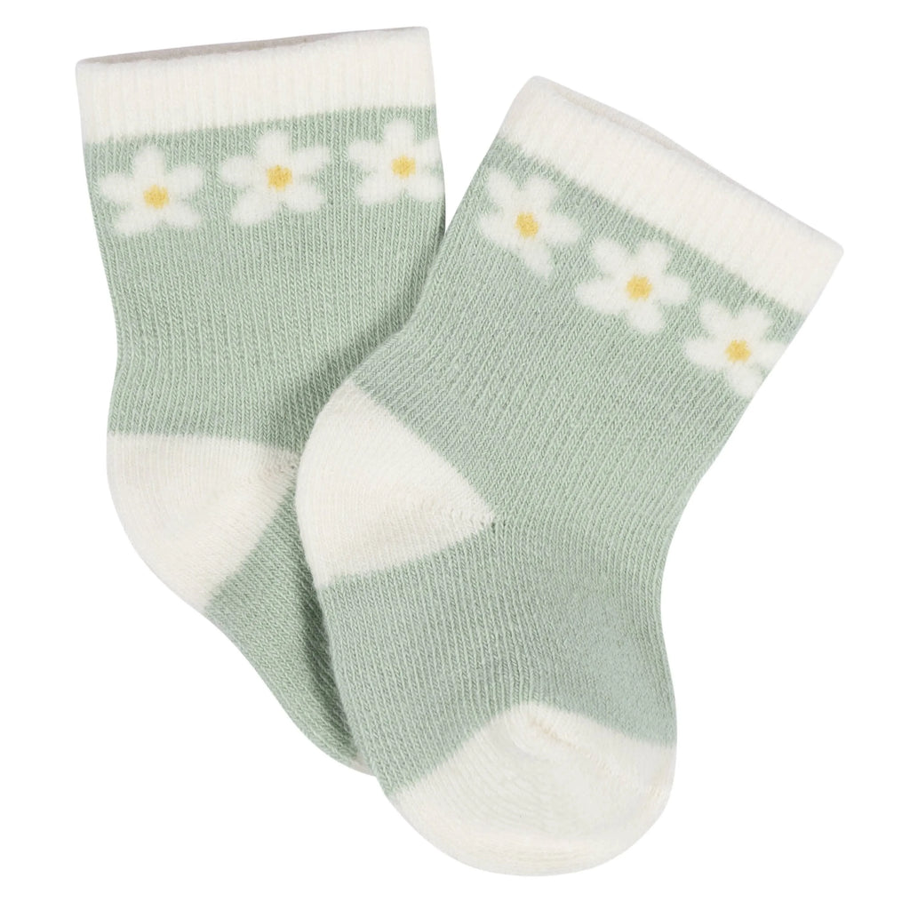 8-Pack Baby Girls Golden Floral Jersey Wiggle Proof Socks