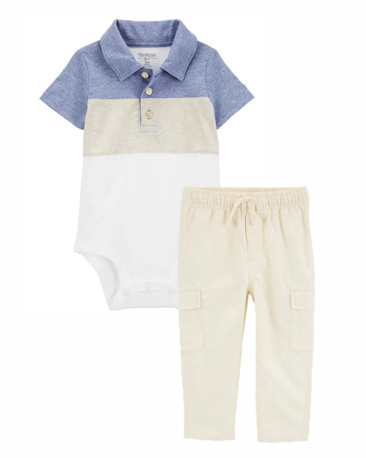 Oshkosh Colourblock Striped Henley Bodysuit with Canvas Cargo Pants