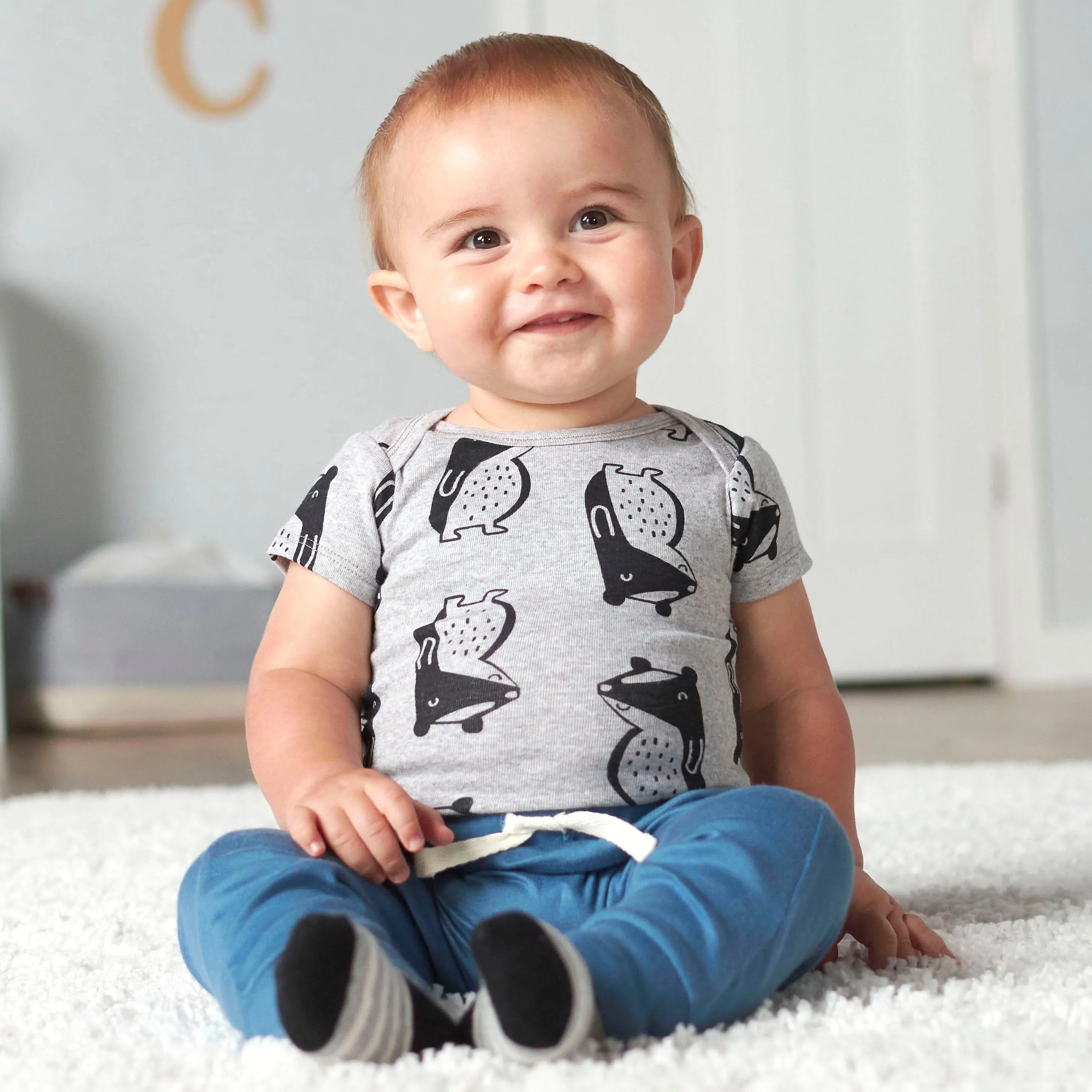 5-Pack Baby Boys Comfy Stretch Badger Short Sleeve Onesies Bodysuits