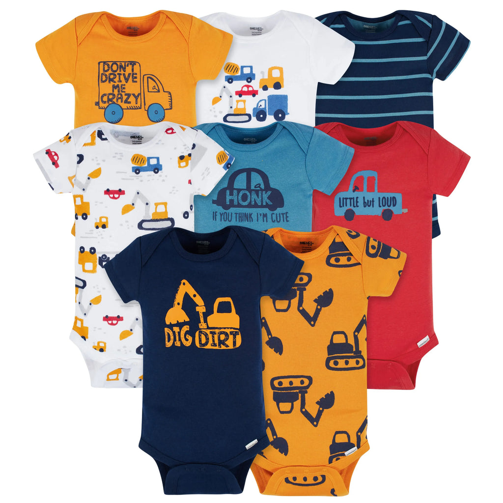8-Pack Baby Boys Construction Zone Short Sleeve Onesies Bodysuits