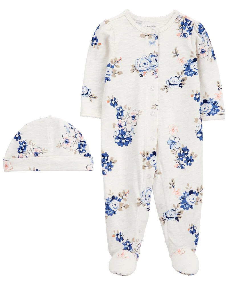 Carter's 2-Piece Floral Snap-Up Sleeper & Cap Set