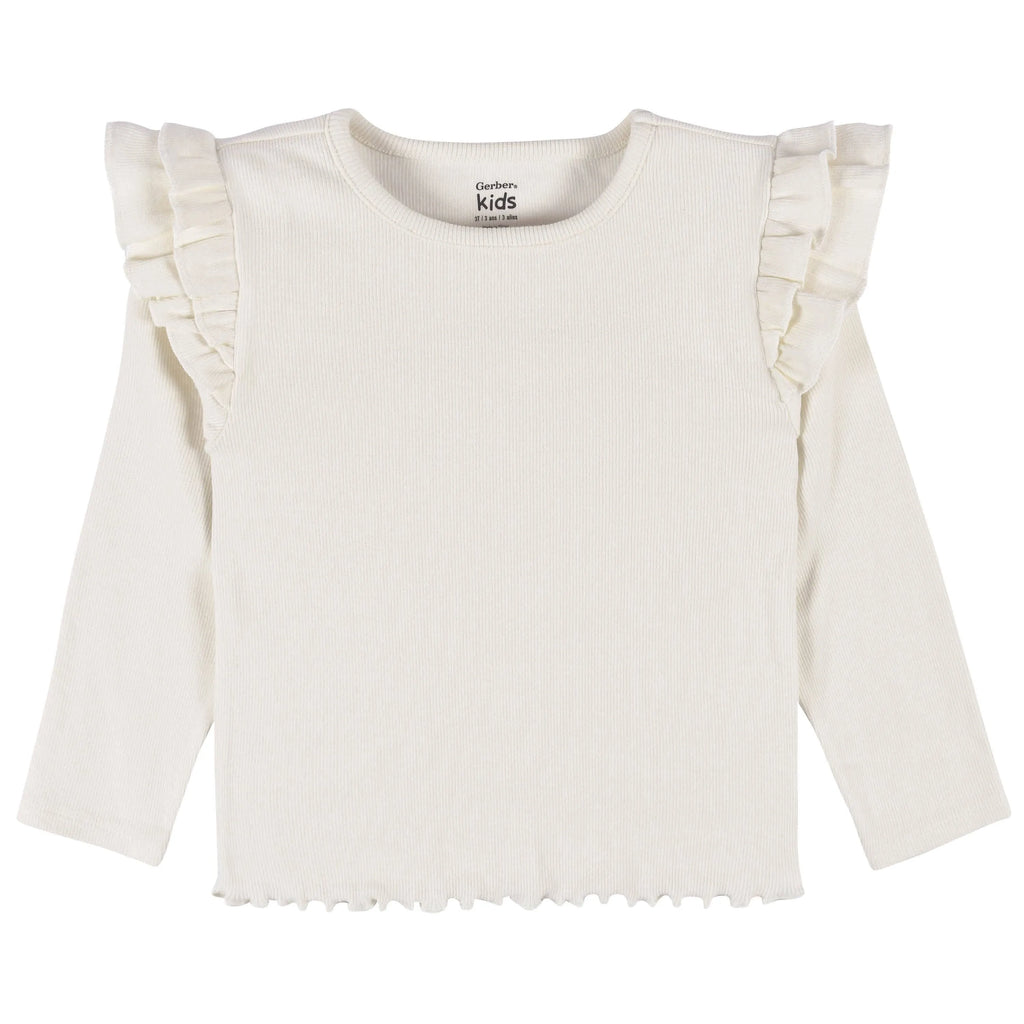 2-Pack Infant & Toddler Girls Mustard Floral Double Ruffle Tops