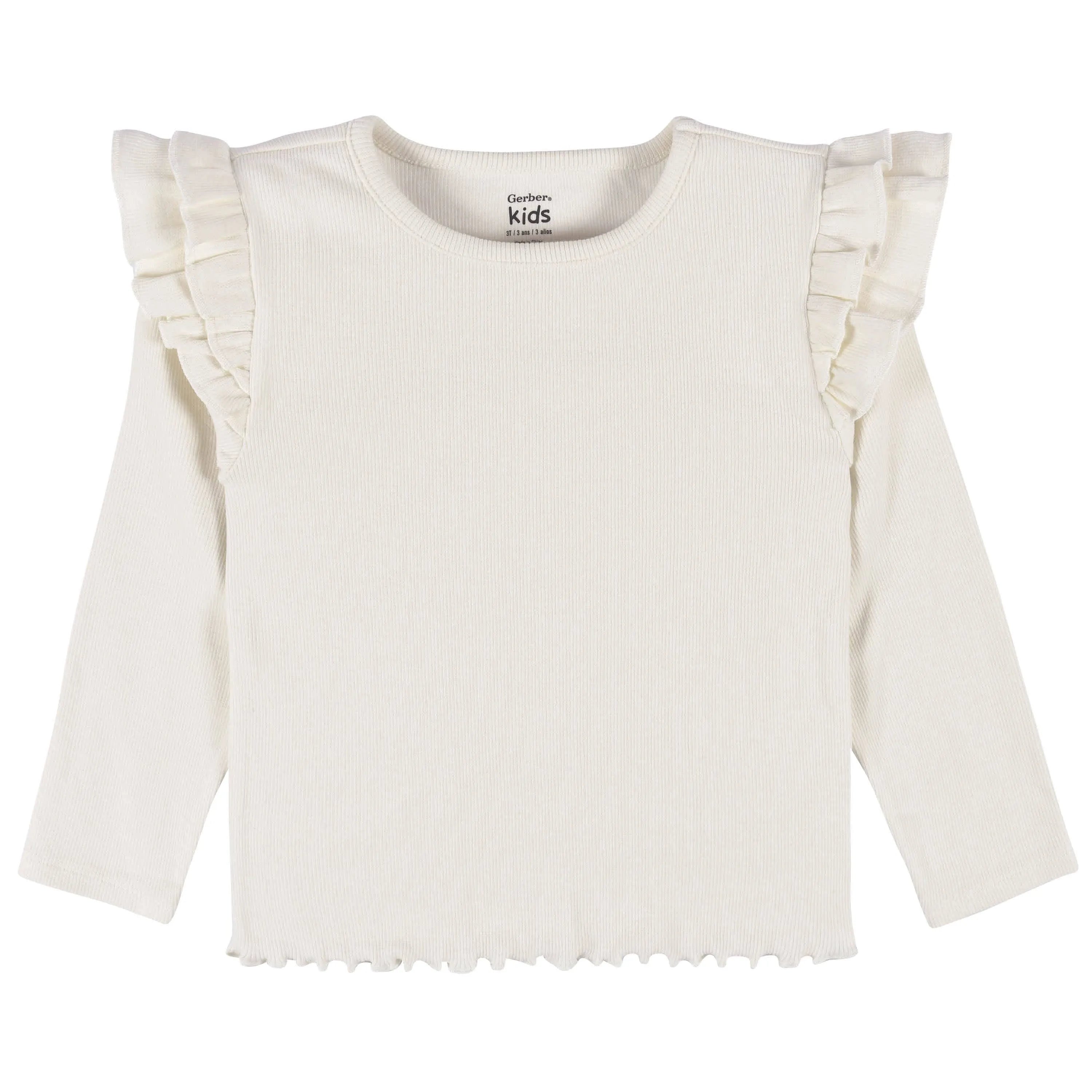 2-Pack Infant & Toddler Girls Mustard Floral Double Ruffle Tops