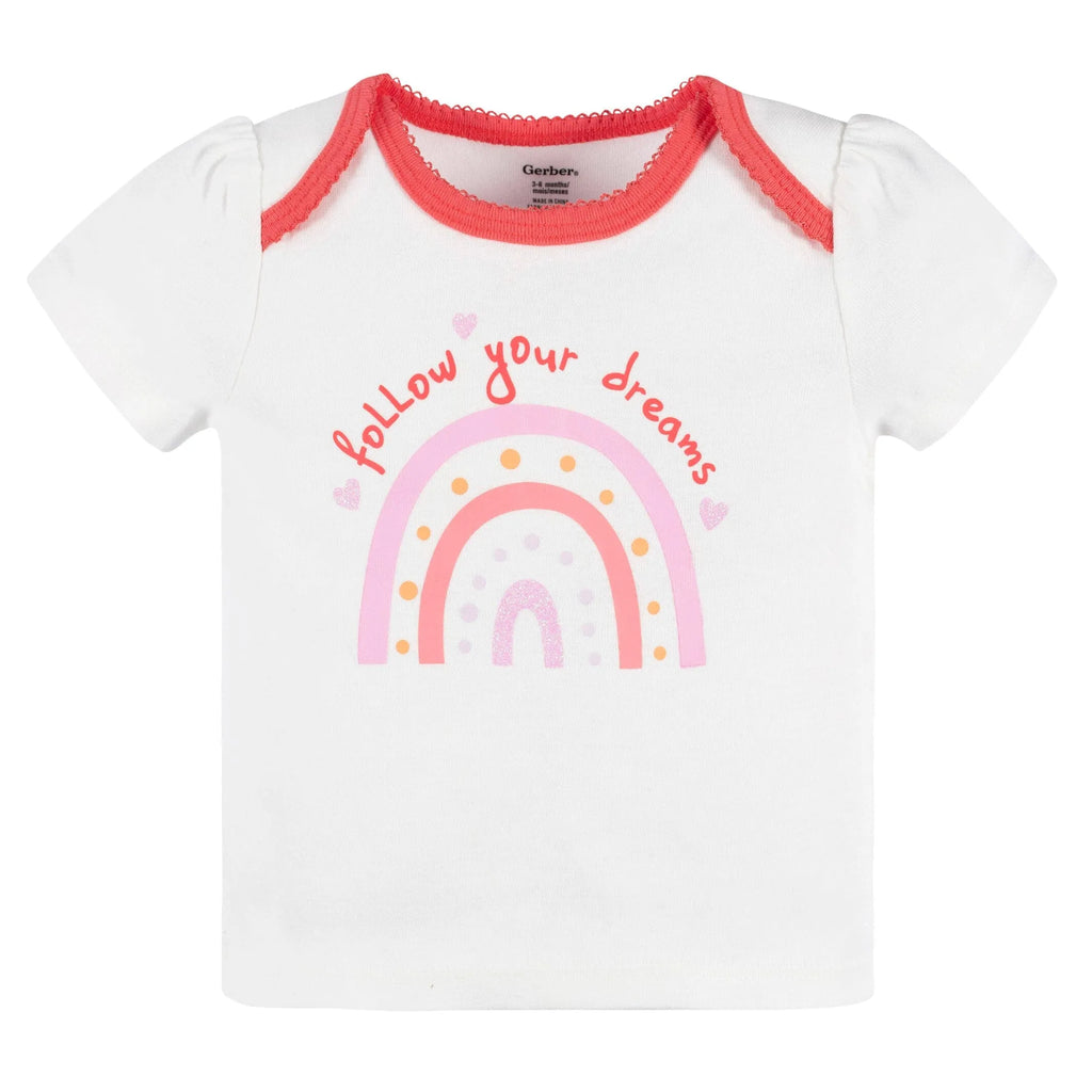 4-Piece Baby Girls Rainbow Dreams Onesies Bodysuit, Tee, Skort & Pant Set