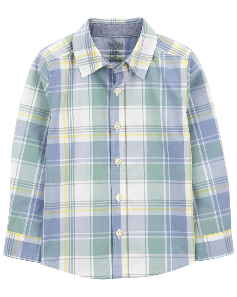 Oshkosh Lightweight Canvas Overalls with Plaid Button-Front Shirt