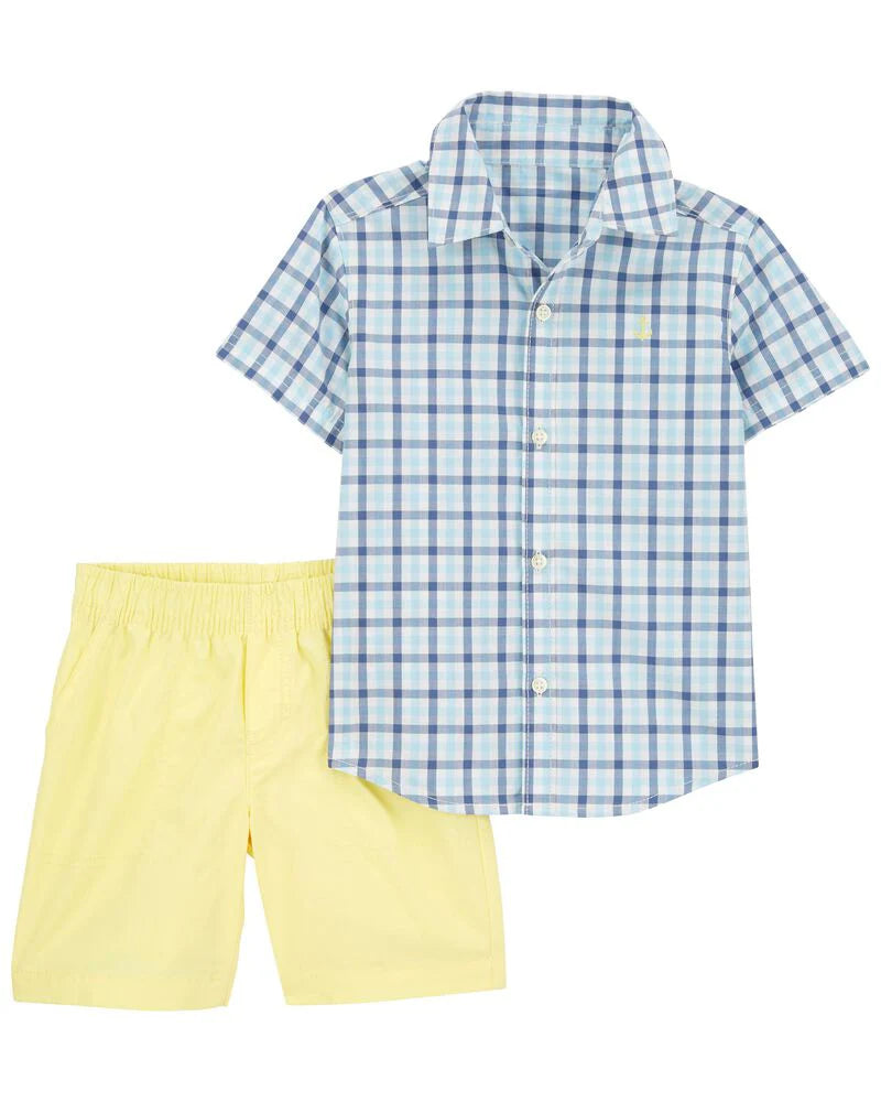 Carter's 2-Piece Plaid Button-Down Shirt & Short Set