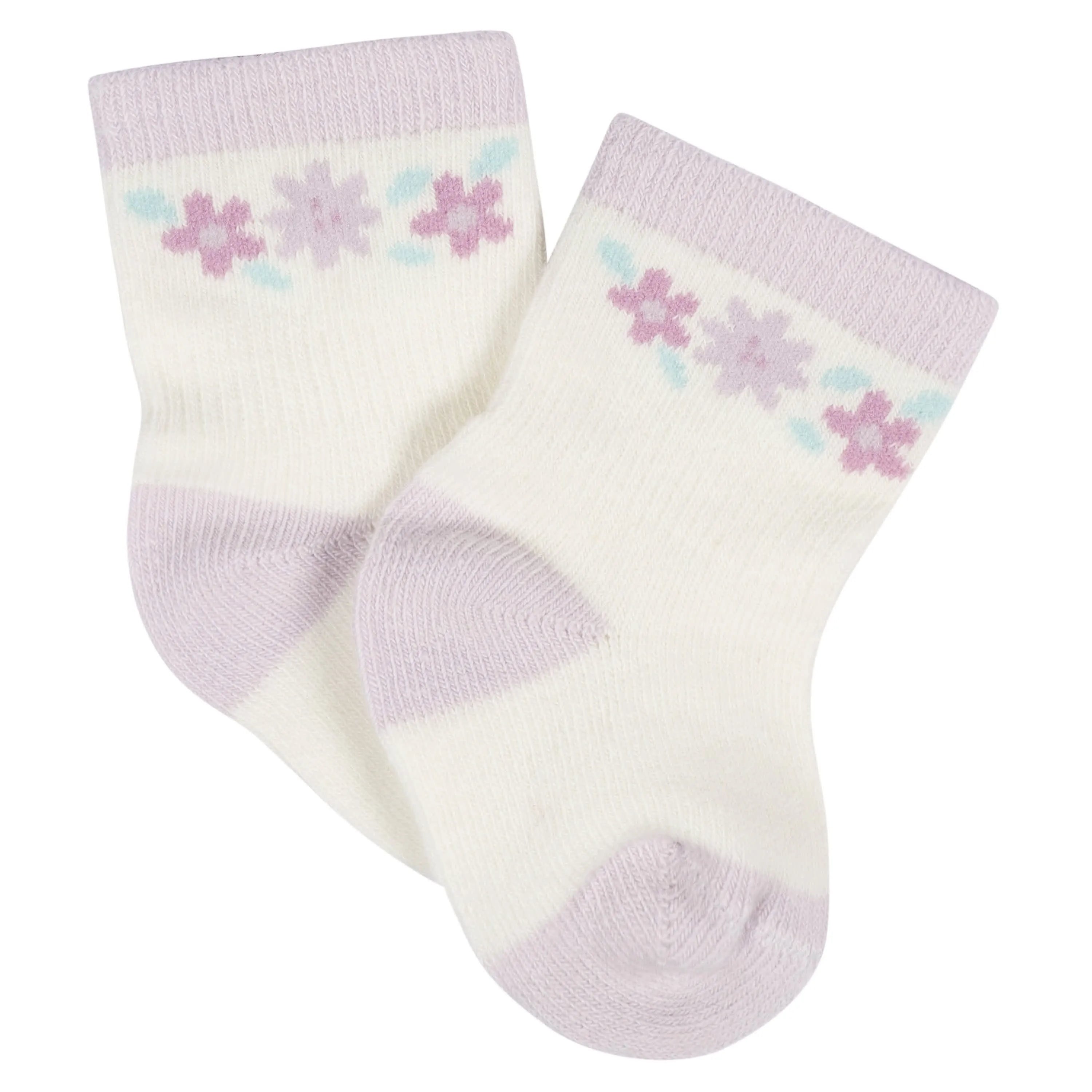 8-Pack Baby Girls Lavender Garden Jersey Wiggle Proof Socks