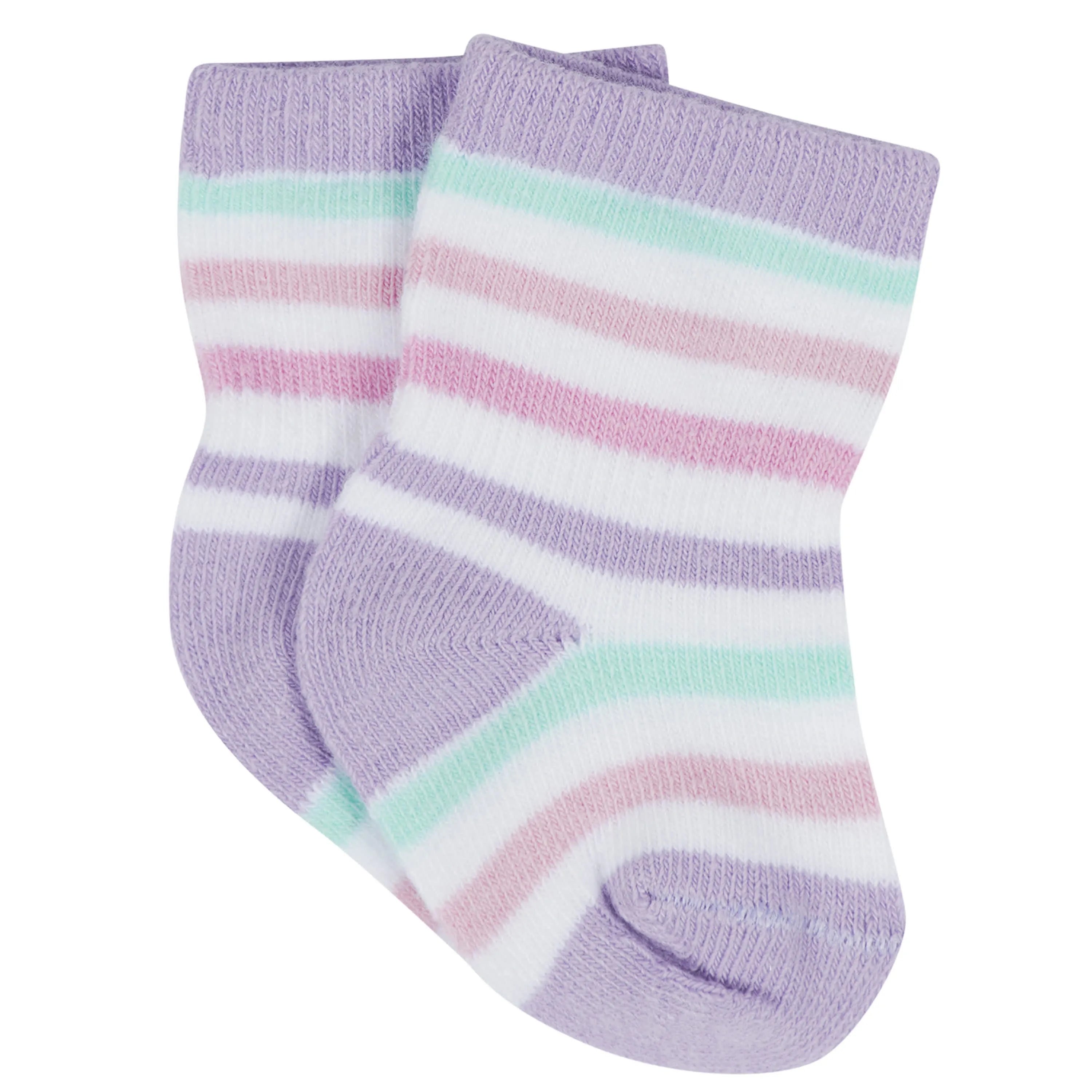 12-Pack Baby & Toddler Girls Rainbow Floral Jersey Crew Wiggle Proof Socks