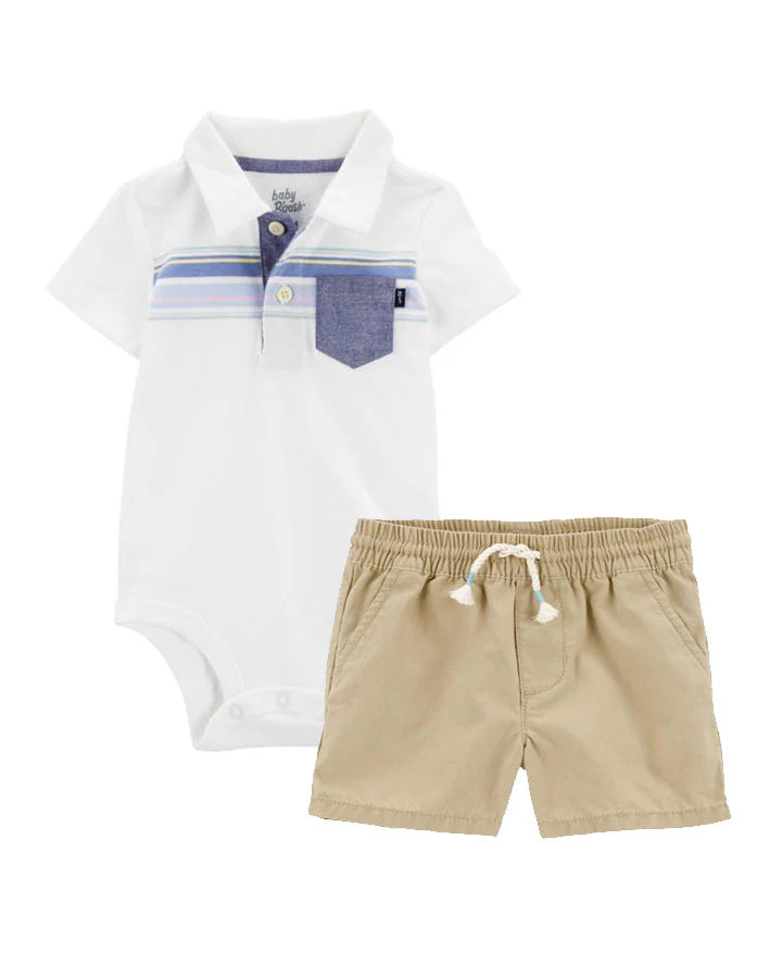Oshkosh Pocket Henley Jersey Bodysuit with Canvas Drawstring Shorts
