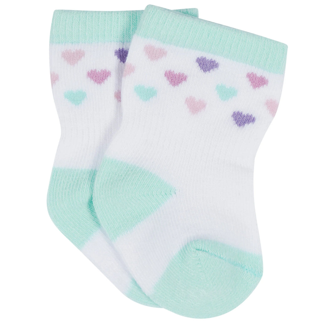 12-Pack Baby & Toddler Girls Rainbow Floral Jersey Crew Wiggle Proof Socks