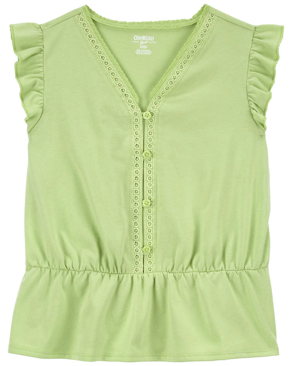 Oshkosh Kid Button-Front Flutter Top with Linen Cotton Drawstring Sun Shorts