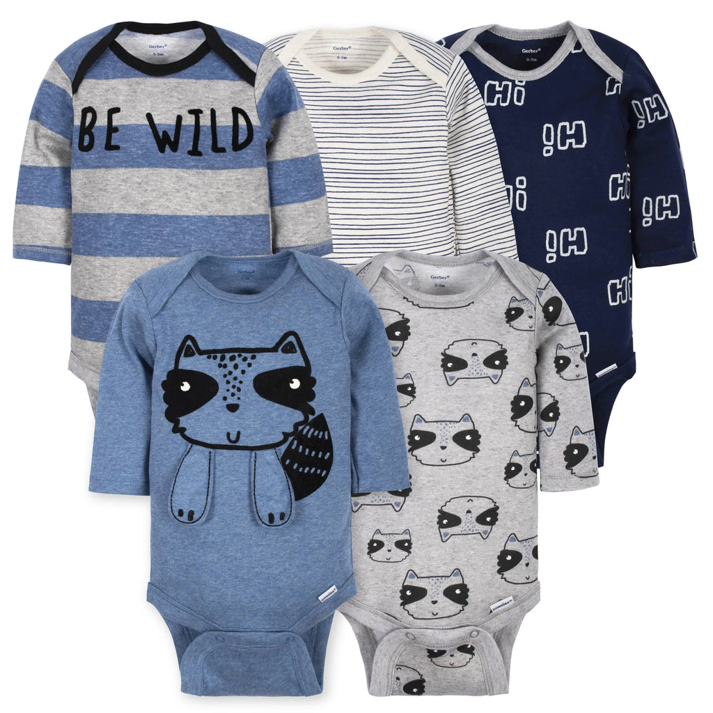 5-Pack Baby Boys Raccoon Long Sleeve Onesies Bodysuits