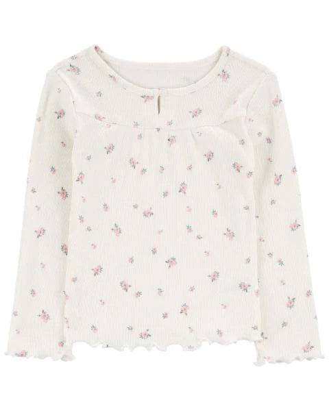 Oshkosh Floral Print Lettuce Hem Ribbed Top with Soft Cotton 42% LENZING™ ECOVERO™ Paperbag Cargo Pants