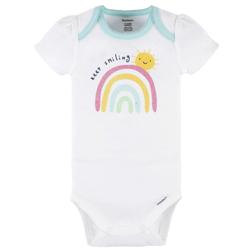 4-Piece Baby Girls Dots Of Rainbows Onesies Bodysuit, Tee, Skort & Pant Set