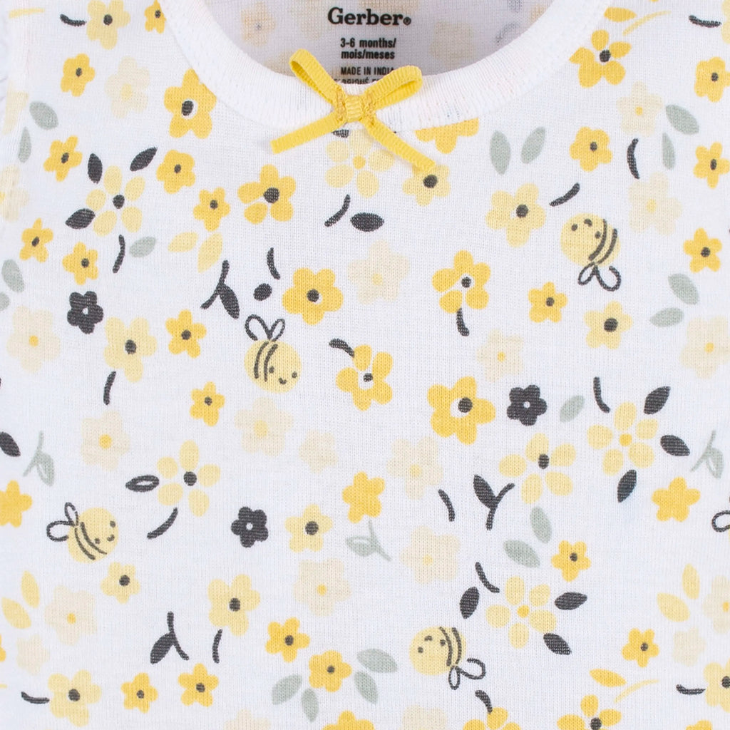 4-Pack Baby Girls Bee Garden Sleeveless Onesies Bodysuits