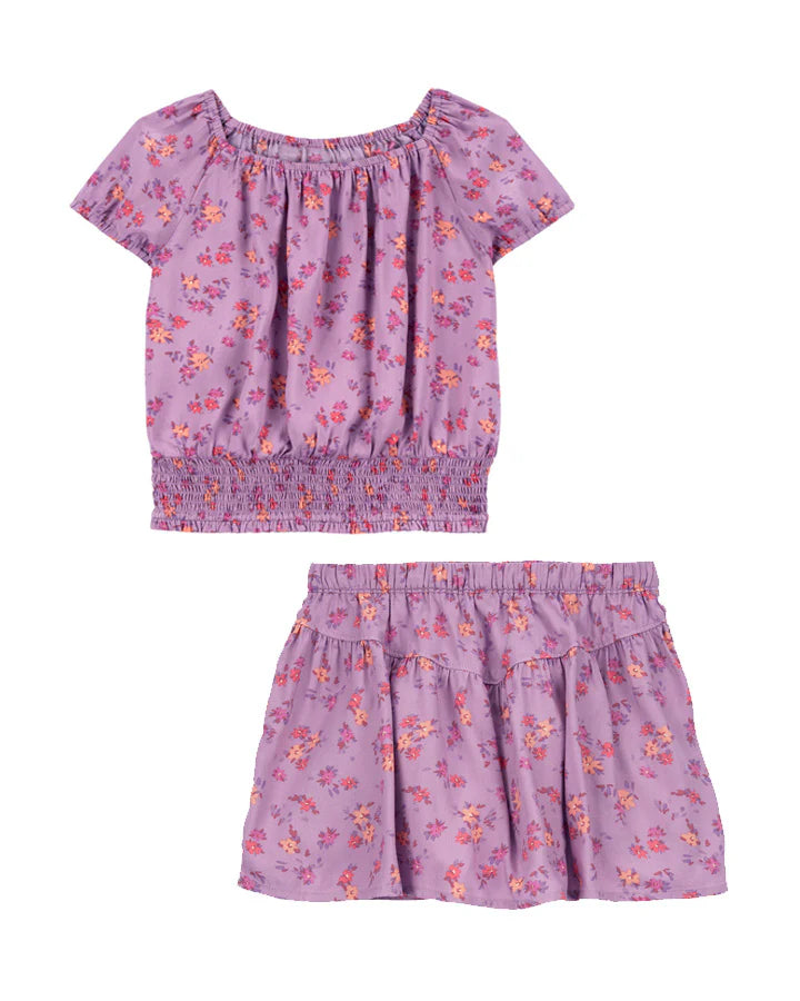 Oshkosh Kid LENZING™ ECOVERO™ Floral Print Smocked Top with Skort