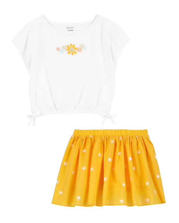 Carter's Toddler Sunflower Top with Polka Dot Skort