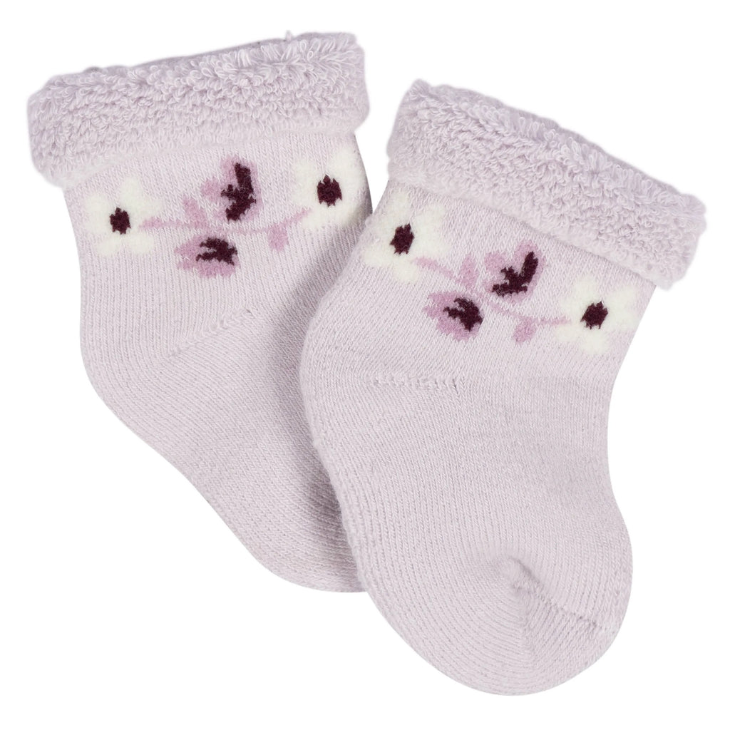 12-Pack Baby Girls Lavender Garden Terry Wiggle Proof Socks