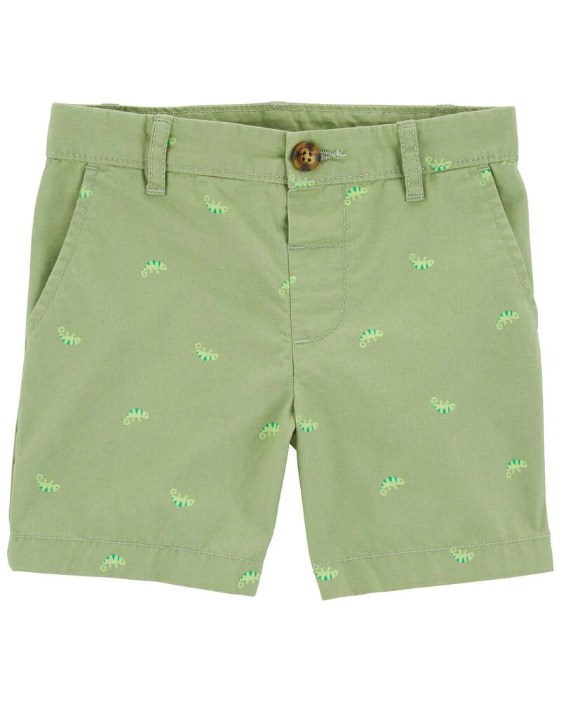 Carter's Ribbed Collar Polo Shirt with Chameleon Print Stretch Chino Shorts