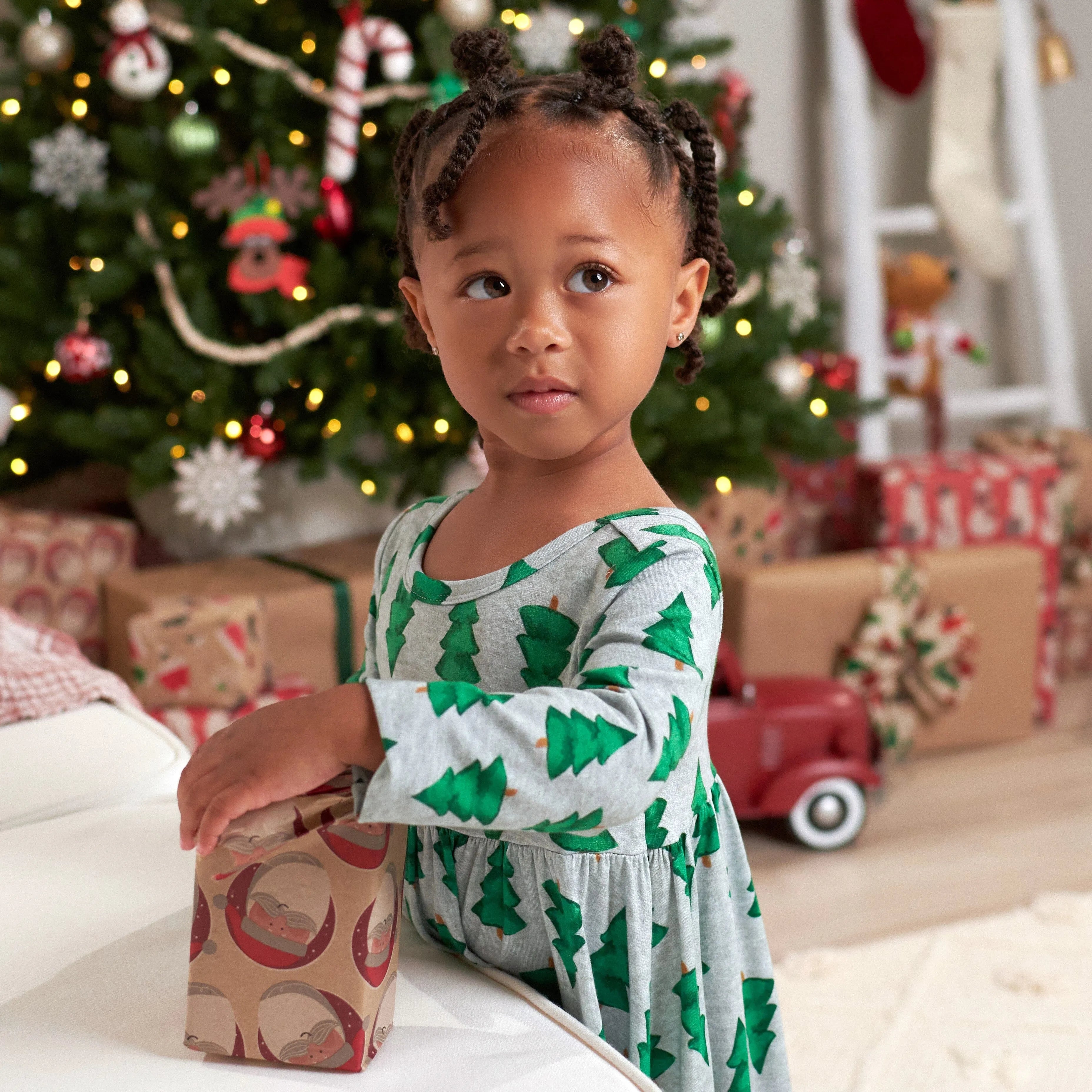 Infant & Toddler Girls Spruce Buttery Soft Viscose Made from Eucalyptus Holiday Twirl Dress