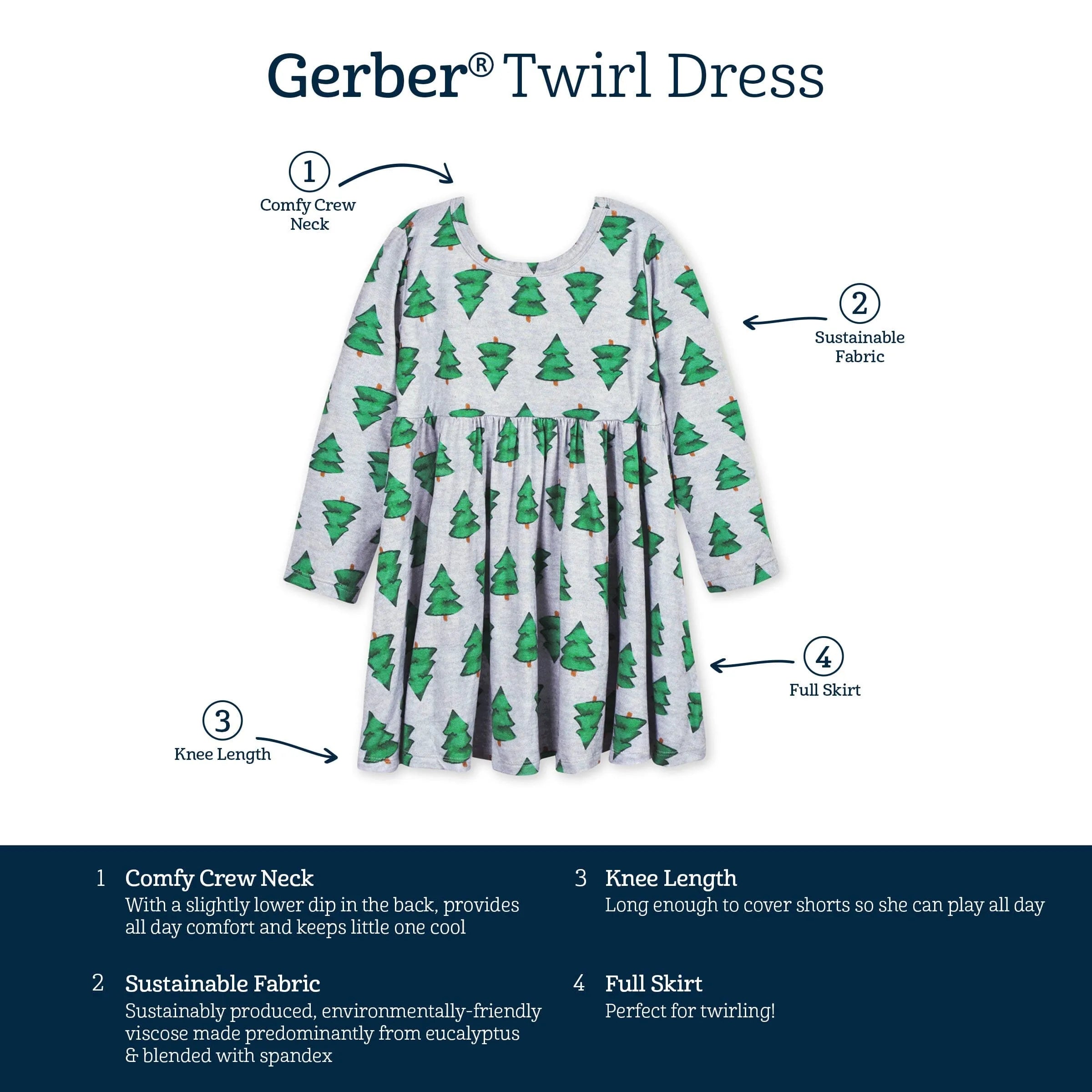 Infant & Toddler Girls Spruce Buttery Soft Viscose Made from Eucalyptus Holiday Twirl Dress