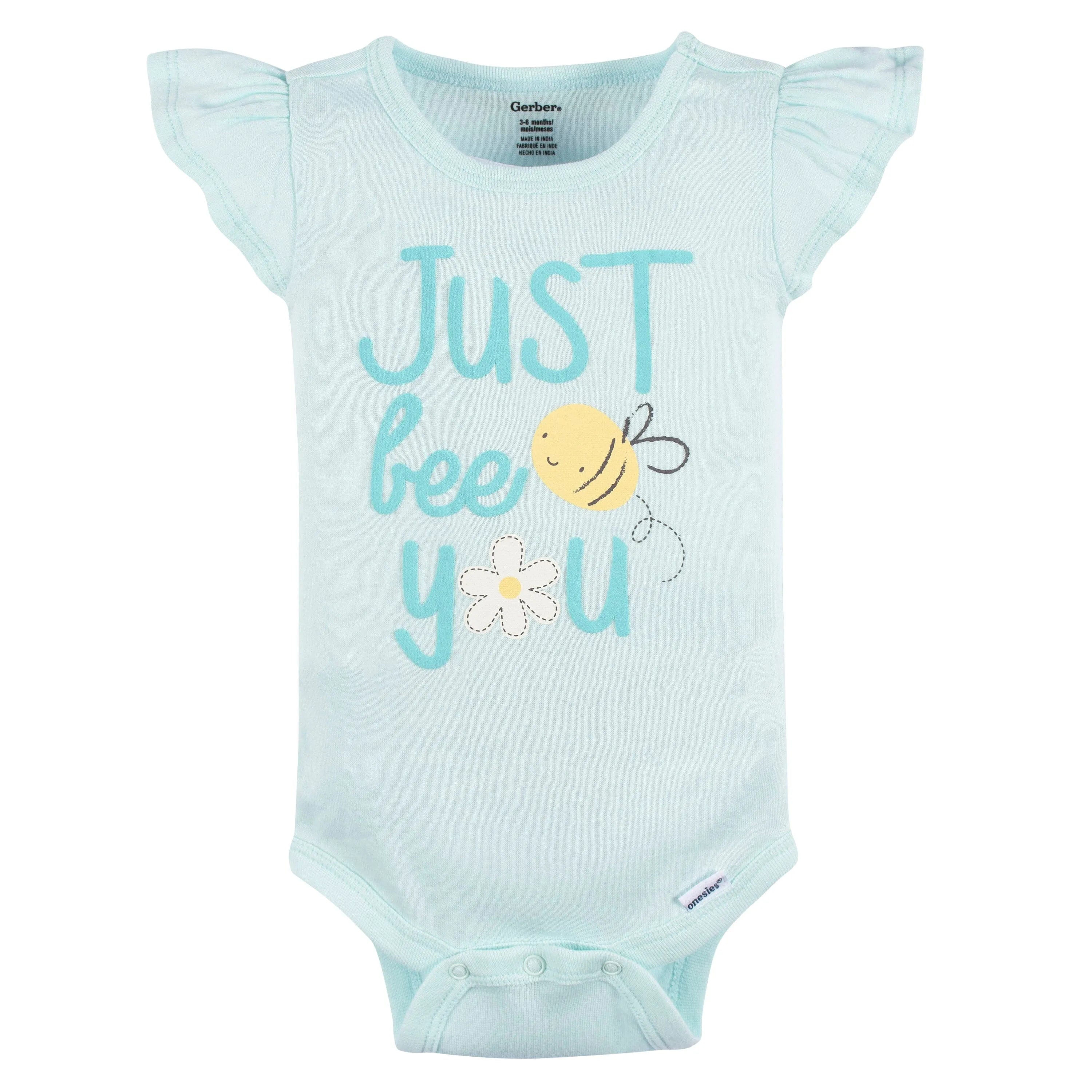 4-Pack Baby Girls Bee Petals Short Sleeve Onesies Bodysuits