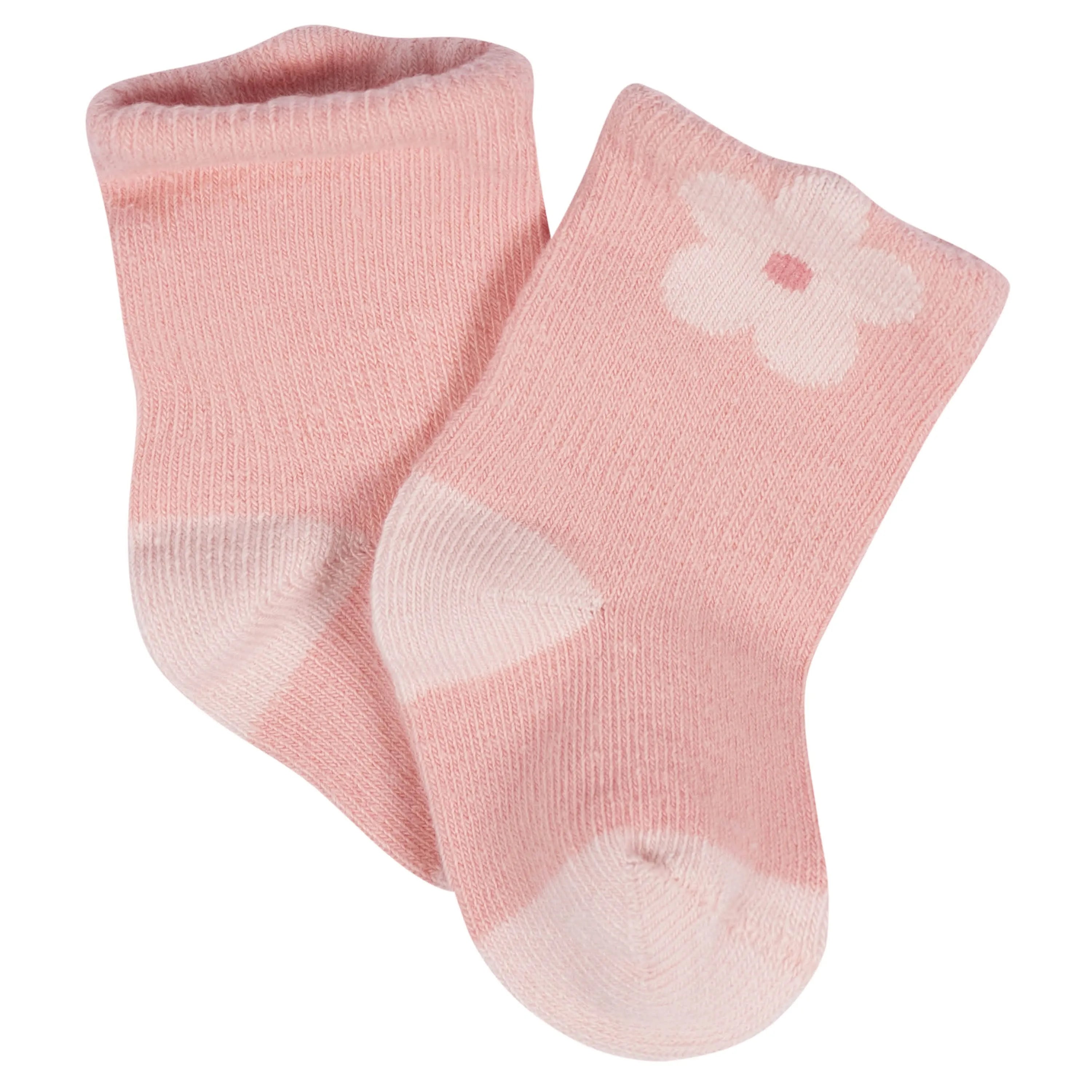 8-Pack Baby Girls Golden Floral Jersey Wiggle Proof Socks