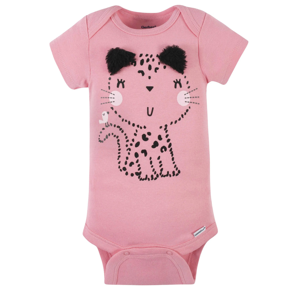 4-Pack Baby Girls Leopard Short Sleeve Onesies Bodysuits