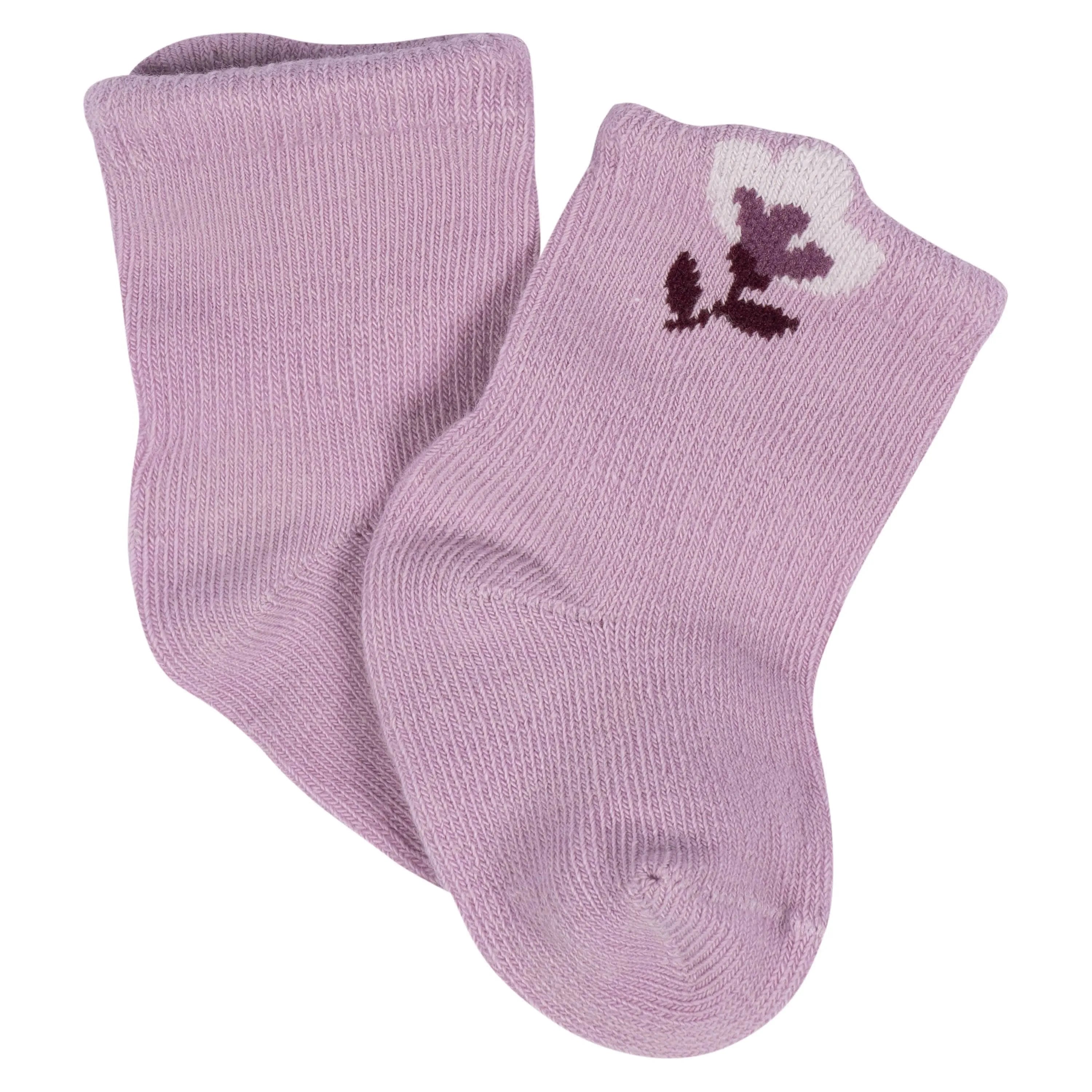 8-Pack Baby Girls Lavender Garden Jersey Wiggle Proof Socks