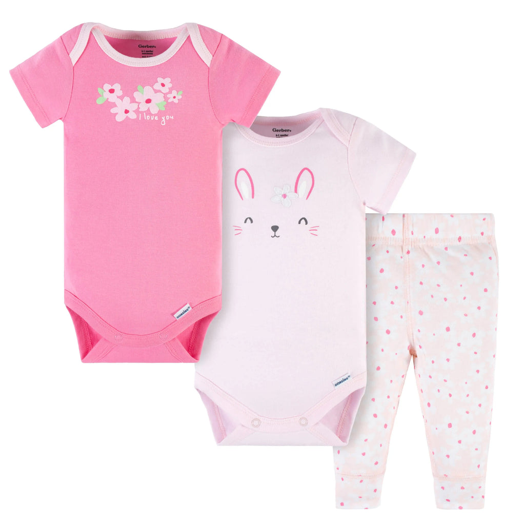 3-Piece Baby Girls Summer Blossom Short Sleeve Onesies Bodysuits & Pants Set