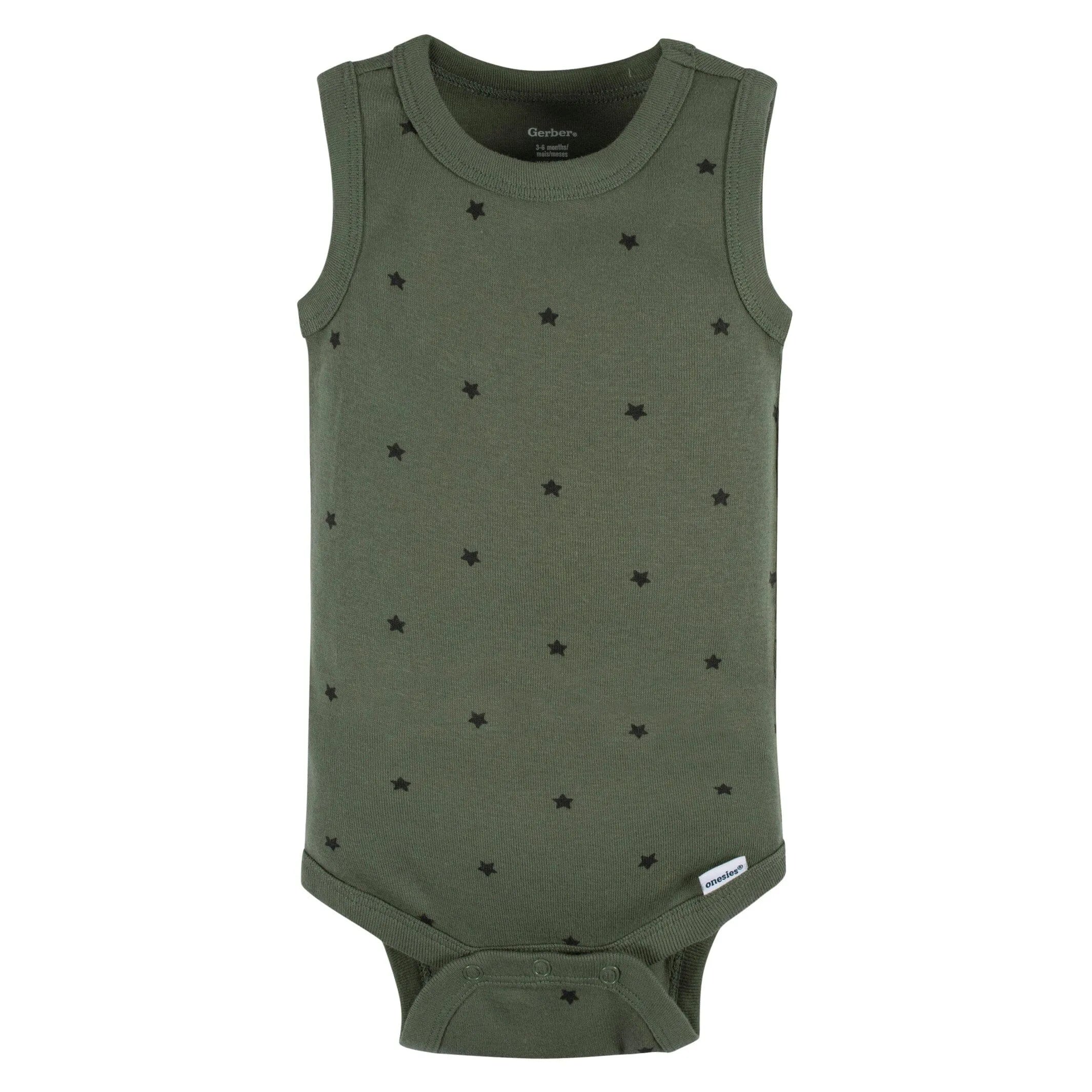 5-Pack Baby Boys Green Stars Sleeveless Onesies Bodysuits